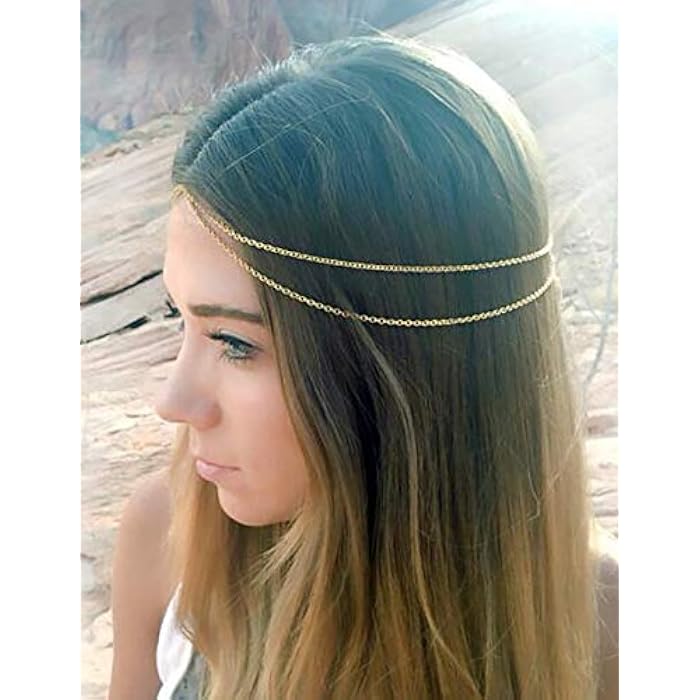 Chargances Women Multi-Layered Head Chain Headband Halloween Gold Head Chain Wedding Headband Prom Festival Headpiece Boho Belly Dancer Jewelry Hair Accessories for Women and Girls - Image 2